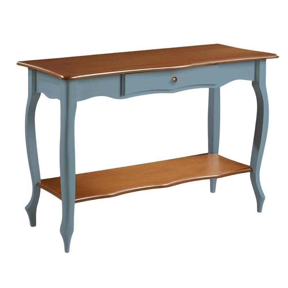 Aparador Para Sala Com 1 Gaveta E Prateleira Pés Luiz Xv - Azul Céu Laca Com Tampo E Prateleira Imbuia Glazer - 2