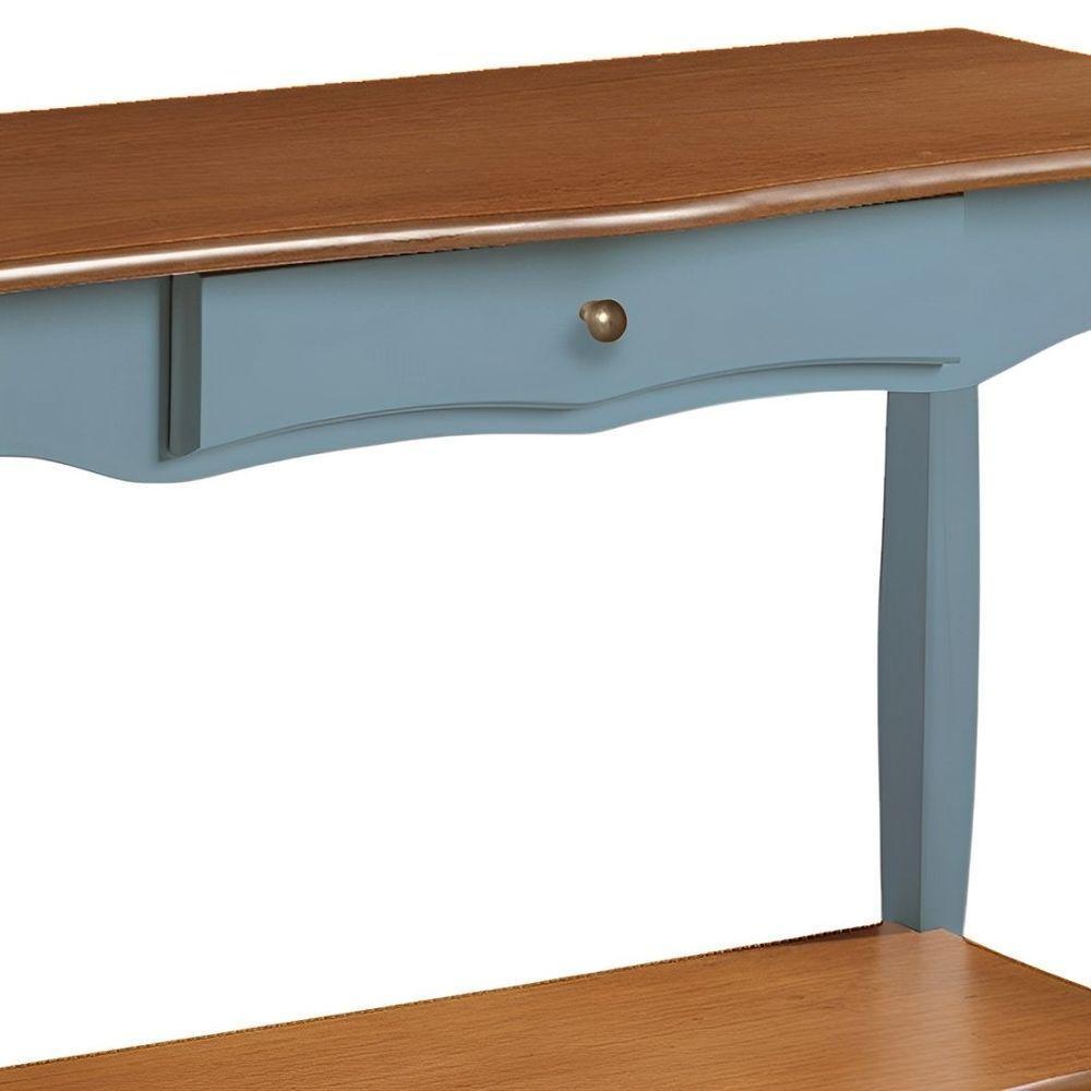 Aparador Para Sala Com 1 Gaveta E Prateleira Pés Luiz Xv - Azul Céu Laca Com Tampo E Prateleira Imbuia Glazer - 3