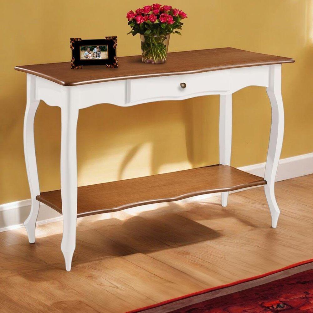 Aparador Para Sala Com 1 Gaveta E Prateleira Pés Luiz Xv - Branco Laca Com Tampo E Prateleira Imbuia Glazer - 1