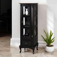 Cristaleira De Madeira 1 Porta Com Vidro 1 Gaveta 2 Prateleiras Pés Luiz Xv - Preto Laca - 1