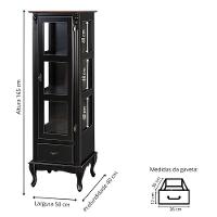 Cristaleira De Madeira 1 Porta Com Vidro 1 Gaveta 2 Prateleiras Pés Luiz Xv - Preto Laca - 4