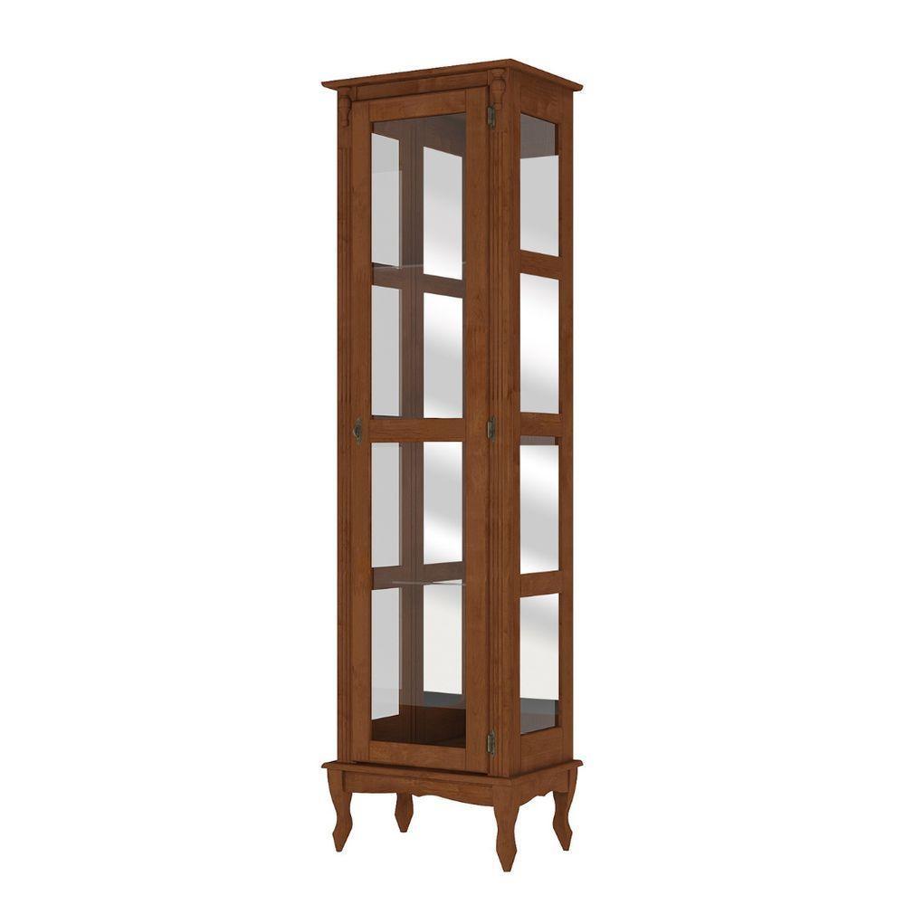 Cristaleira De Madeira 1 Porta 3 Prateleiras, Espelho E Pés Luiz Xv - Imbuia Glazer - 2