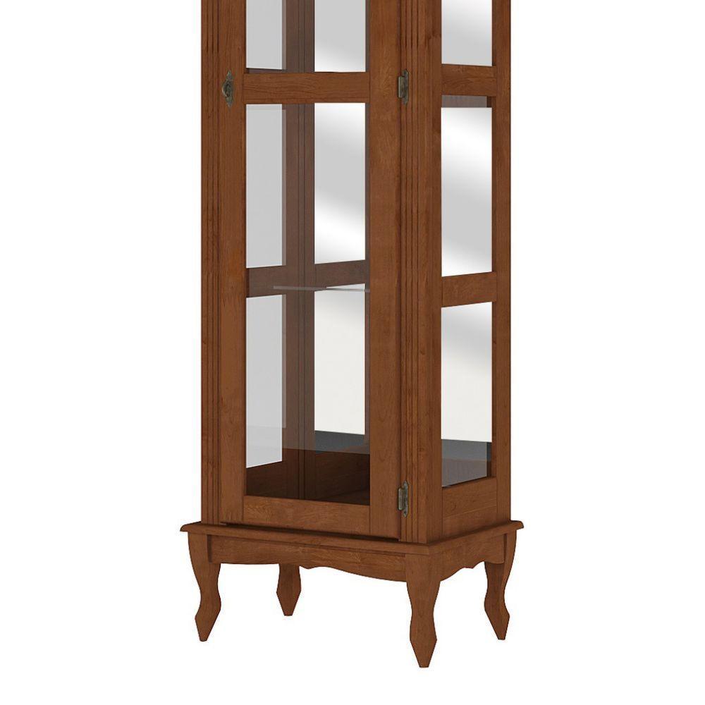 Cristaleira De Madeira 1 Porta 3 Prateleiras, Espelho E Pés Luiz Xv - Imbuia Glazer - 4