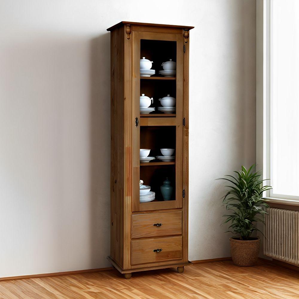 Cristaleira De Madeira 1 Porta 2 Gavetas 3 Prateleiras Pés Torneados - Imbuia Glazer - 1