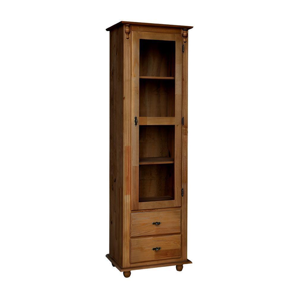 Cristaleira De Madeira 1 Porta 2 Gavetas 3 Prateleiras Pés Torneados - Imbuia Glazer - 2