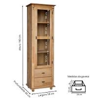 Cristaleira De Madeira 1 Porta 2 Gavetas 3 Prateleiras Pés Torneados - Cera (madeira Bruta) - 4