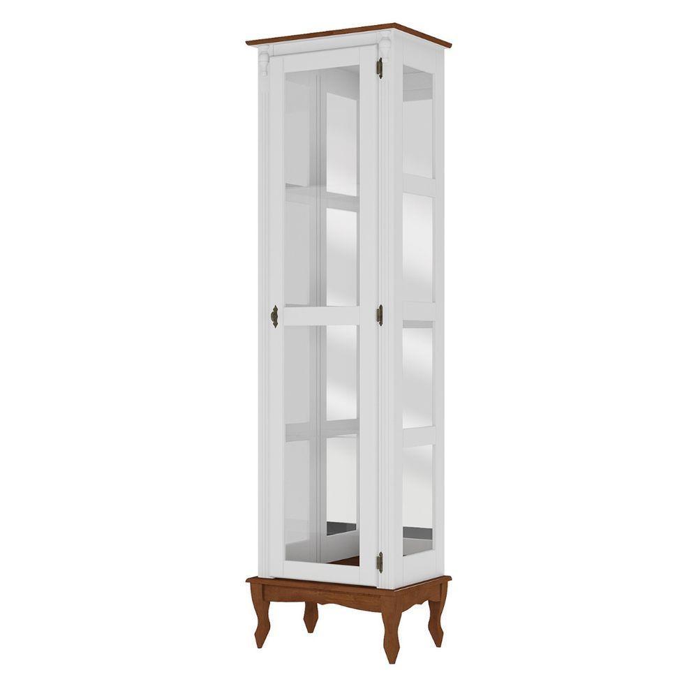 Cristaleira De Madeira 1 Porta 3 Prateleiras, Espelho E Pés Luiz Xv - Branco Laca Com Tampo E Base Imbuia Glazer - 2