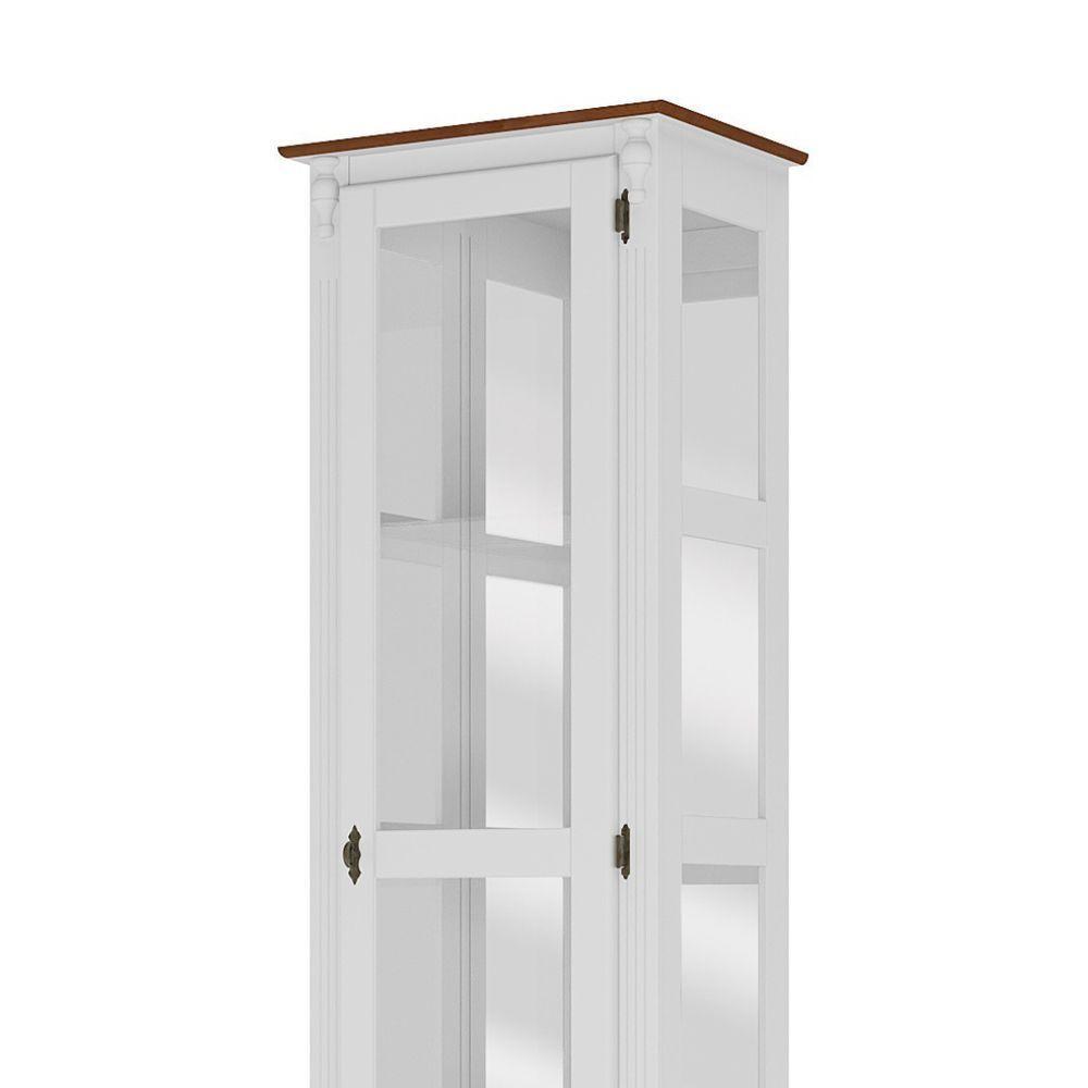 Cristaleira De Madeira 1 Porta 3 Prateleiras, Espelho E Pés Luiz Xv - Branco Laca Com Tampo E Base Imbuia Glazer - 3