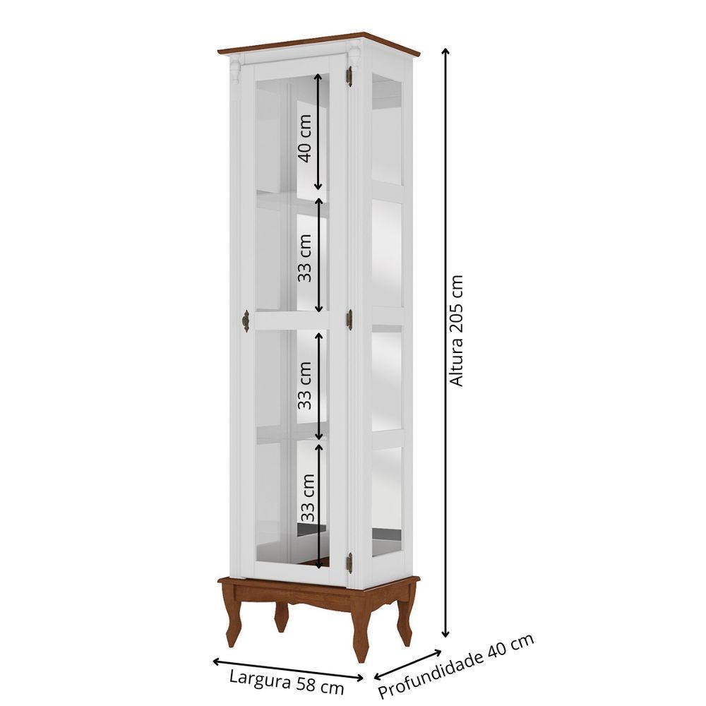 Cristaleira De Madeira 1 Porta 3 Prateleiras, Espelho E Pés Luiz Xv - Branco Laca Com Tampo E Base Imbuia Glazer - 5
