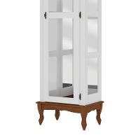 Cristaleira De Madeira 1 Porta 3 Prateleiras, Espelho E Pés Luiz Xv - Branco Laca Com Tampo E Base Imbuia Glazer