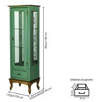 Cristaleira De Madeira 1 Porta 1 Gaveta, Espelho E Pés Luiz Xv - Verde Kalle Laca Com Tampo E Base Imbuia - 5