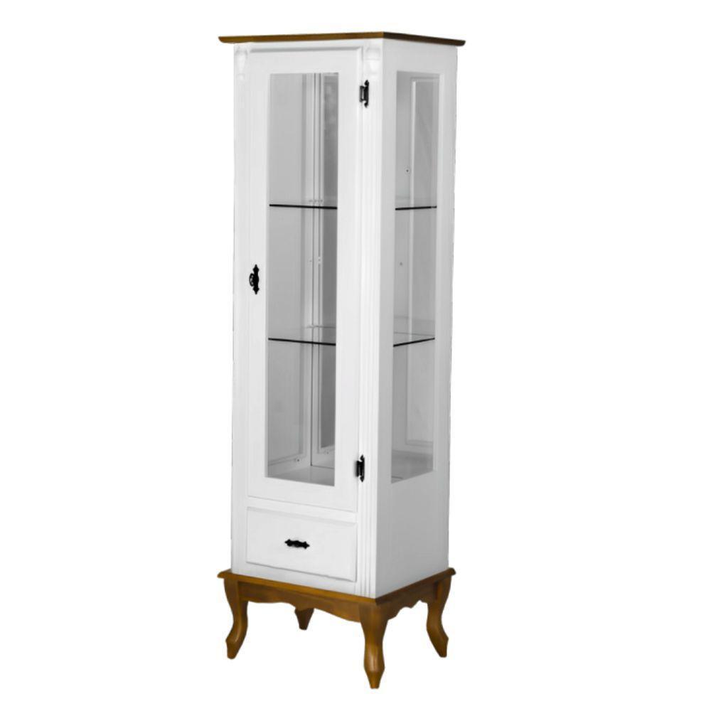 Cristaleira De Madeira 1 Porta 1 Gaveta, Espelho E Pés Luiz Xv - Nude Laca Com Tampo E Base Imbuia Glazer - 2