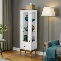 Cristaleira De Madeira 1 Porta 1 Gaveta, Espelho E Pés Luiz Xv - Nude Laca Com Tampo E Base Imbuia Glazer - 1