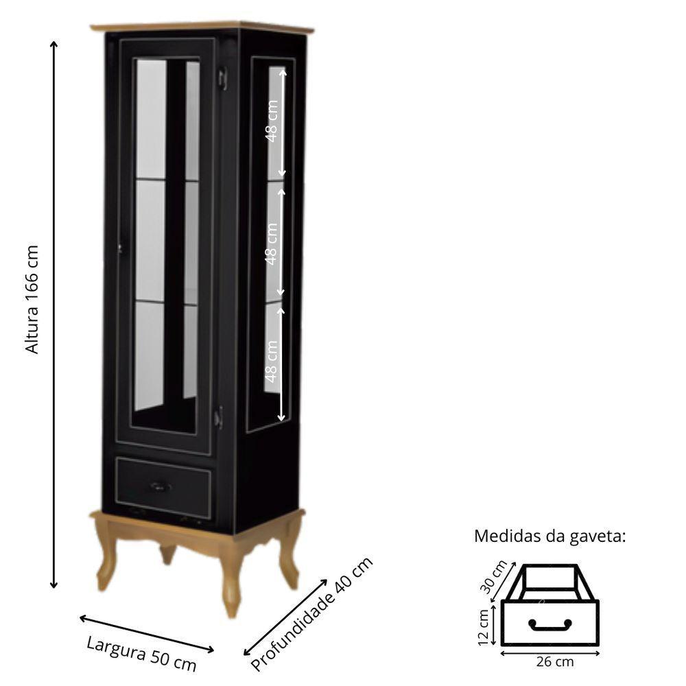 Cristaleira De Madeira 1 Porta 1 Gaveta, Espelho E Pés Luiz Xv - Preto Laca Com Tampo E Base Garapa - 4