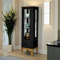 Cristaleira De Madeira 1 Porta 1 Gaveta, Espelho E Pés Luiz Xv - Preto Laca Com Tampo E Base Garapa - 1