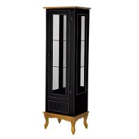 Cristaleira De Madeira 1 Porta 1 Gaveta, Espelho E Pés Luiz Xv - Preto Laca Com Tampo E Base Garapa - 2