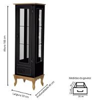 Cristaleira De Madeira 1 Porta 1 Gaveta, Espelho E Pés Luiz Xv - Preto Laca Com Tampo E Base Garapa - 4