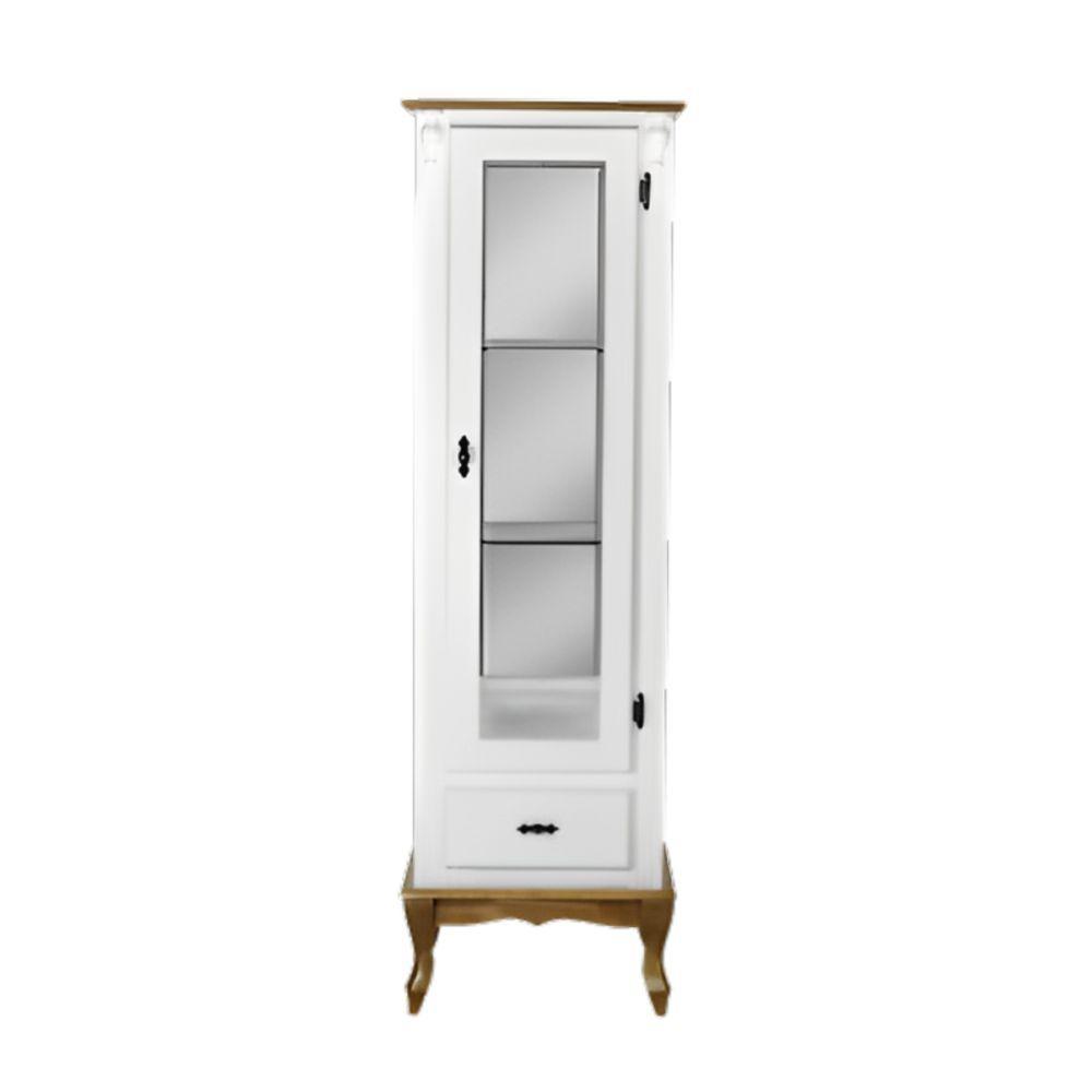 Cristaleira De Madeira 1 Porta 1 Gaveta, Espelho E Pés Luiz Xv - Branco Laca Com Tampo E Base Imbuia - 3