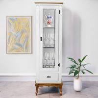 Cristaleira De Madeira 1 Porta 1 Gaveta, Espelho E Pés Luiz Xv - Branco Laca Com Tampo E Base Imbuia - 1