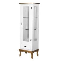 Cristaleira De Madeira 1 Porta 1 Gaveta, Espelho E Pés Luiz Xv - Branco Laca Com Tampo E Base Imbuia - 2