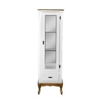 Cristaleira De Madeira 1 Porta 1 Gaveta, Espelho E Pés Luiz Xv - Branco Laca Com Tampo E Base Imbuia - 3