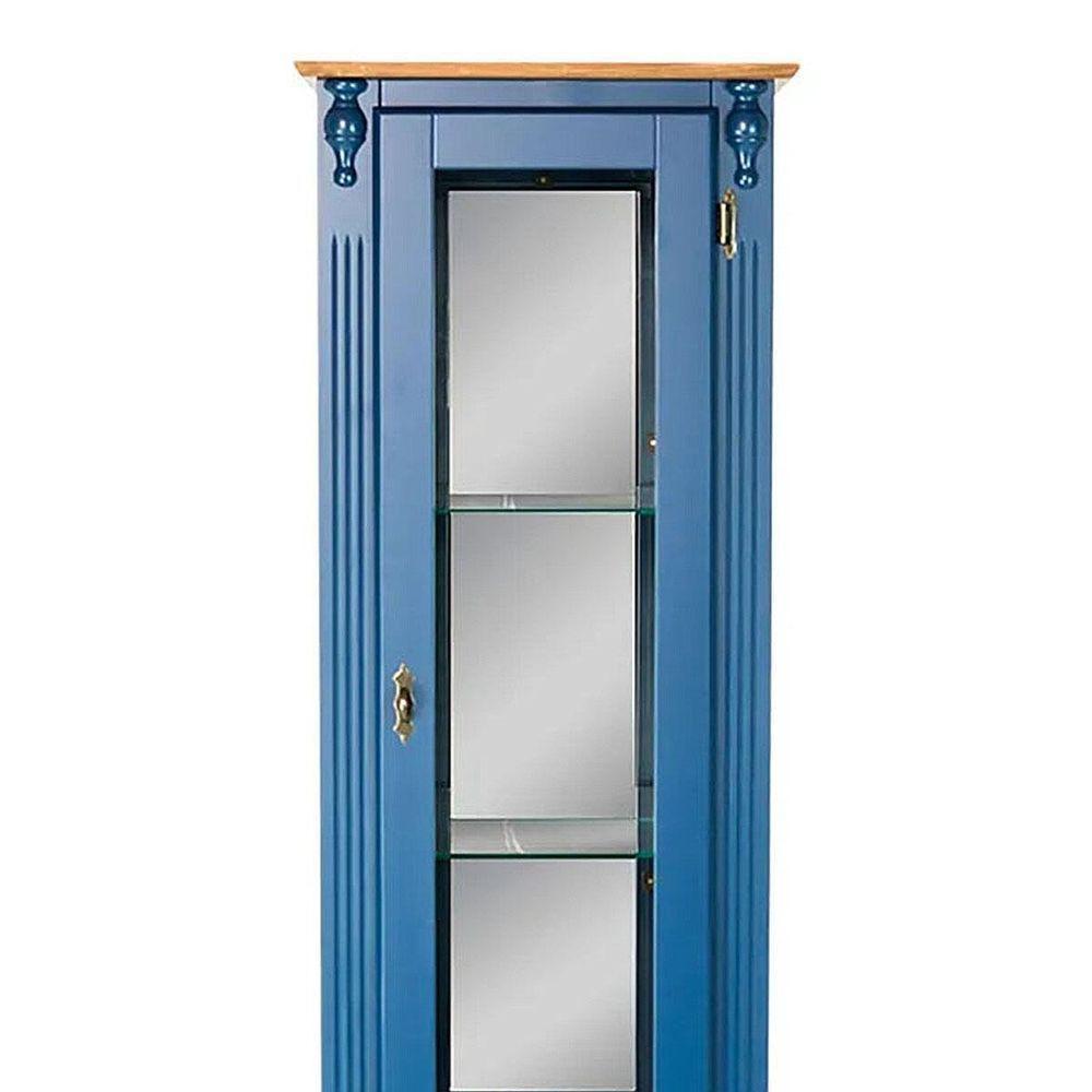 Cristaleira De Madeira 1 Porta 1 Gaveta, Espelho E Pés Luiz Xv - Azul Bic Com Tampo E Base Imbuia Glazer - 3