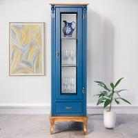 Cristaleira De Madeira 1 Porta 1 Gaveta, Espelho E Pés Luiz Xv - Azul Bic Com Tampo E Base Imbuia Glazer - 1