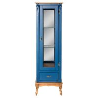 Cristaleira De Madeira 1 Porta 1 Gaveta, Espelho E Pés Luiz Xv - Azul Bic Com Tampo E Base Imbuia Glazer