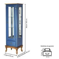 Cristaleira De Madeira 1 Porta 1 Gaveta, Espelho E Pés Luiz Xv - Azul Bic Com Tampo E Base Imbuia Glazer - 5