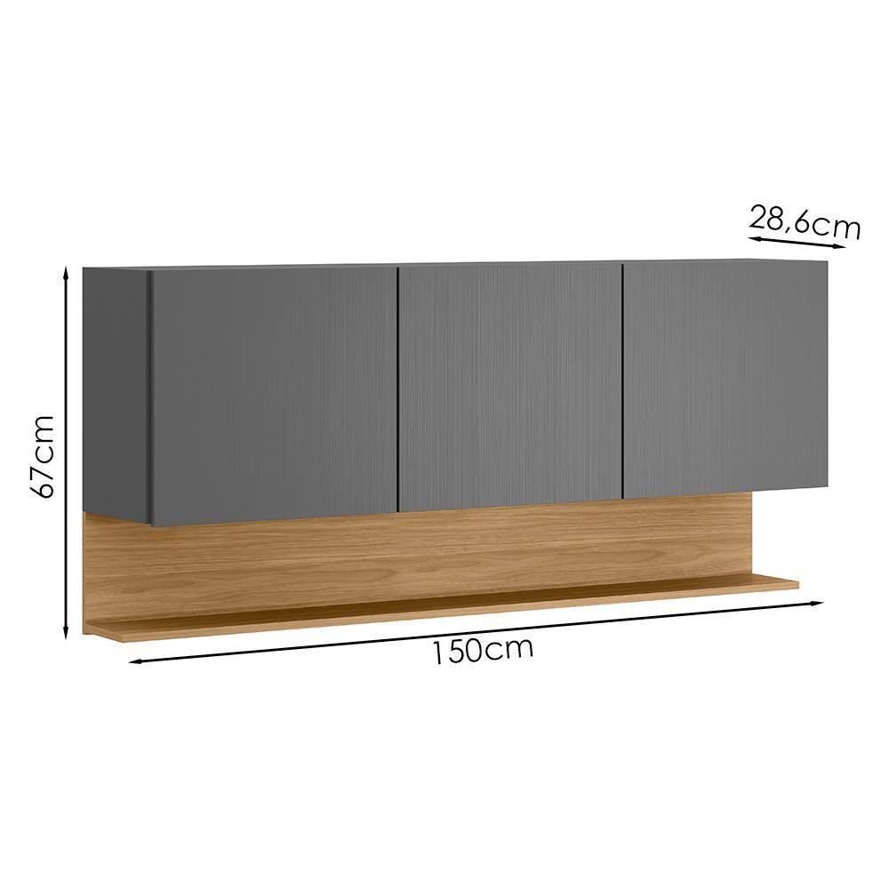 Armario Aereo 3 Portas 150 Cm Line Ktp Gris Cp Freijo - 3