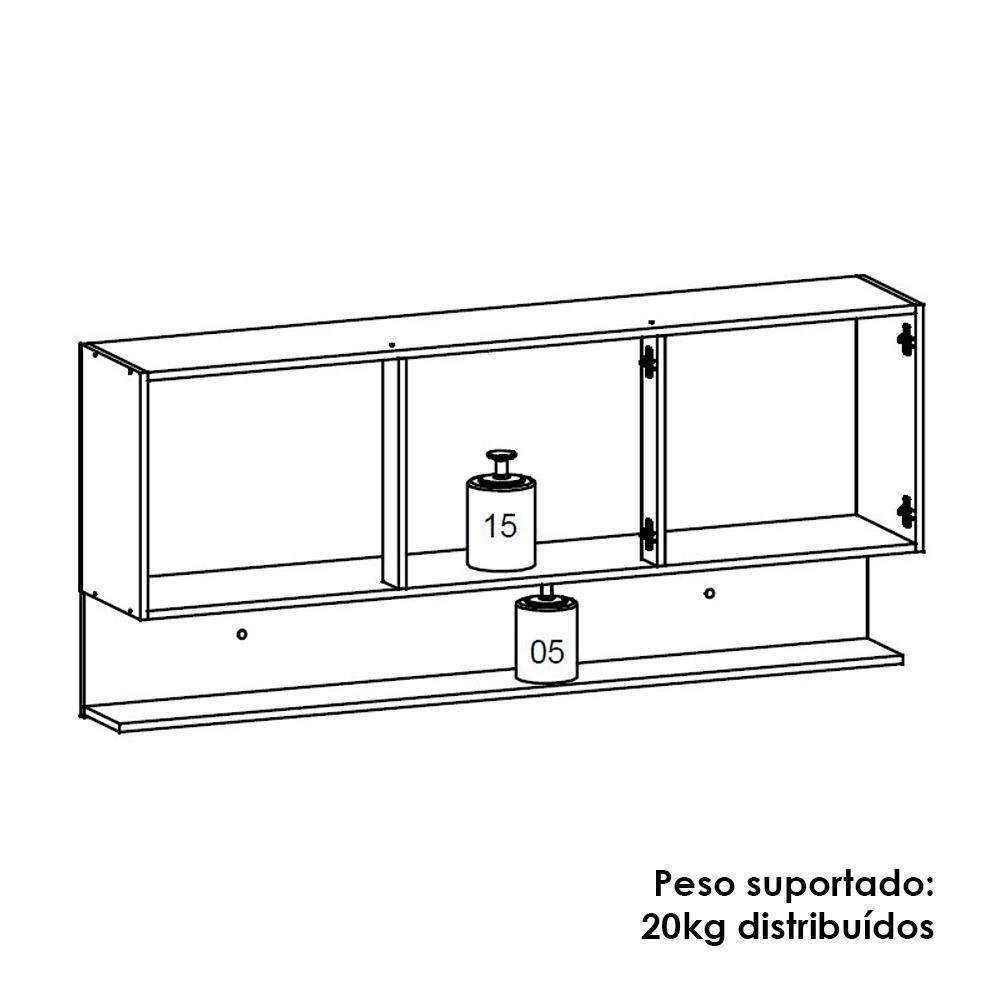 Armario Aereo 3 Portas 150 Cm Line Ktp Gris Cp Freijo - 4