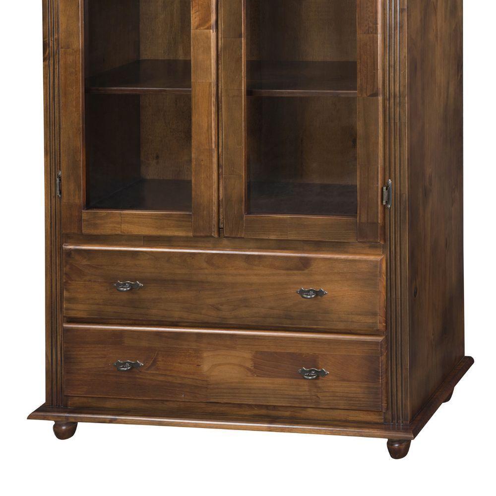 Cristaleira Rústica De Madeira 2 Portas E 2 Gavetas Com Pés Torneados - Imbuia Glazer - 3