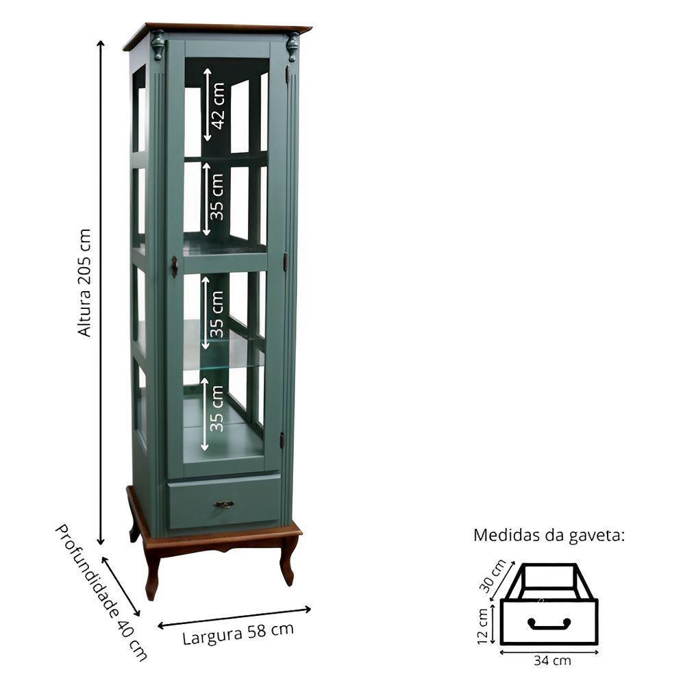 Cristaleira Rústica De Madeira 1 Porta 1 Gaveta E Pés Luiz Xv - Verde Kalle Laca Com Tampo E Base Imbuia Glazer - 4