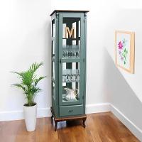 Cristaleira Rústica De Madeira 1 Porta 1 Gaveta E Pés Luiz Xv - Verde Kalle Laca Com Tampo E Base Imbuia Glazer - 1