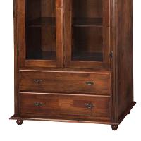 Cristaleira Rústica De Madeira 2 Portas E 2 Gavetas Com Pés Torneados - Castanho Envelhecido - 3