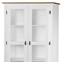 Cristaleira Rústica De Madeira 2 Portas E 2 Gavetas Com Pés Torneados - Branco Laca Com Tampo E Base Imbuia Glazer - 3