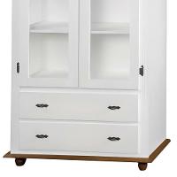 Cristaleira Rústica De Madeira 2 Portas E 2 Gavetas Com Pés Torneados - Branco Laca Com Tampo E Base Imbuia Glazer