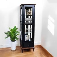 Cristaleira Rústica De Madeira 1 Porta 1 Gaveta E Pés Luiz Xv - Preto Laca Com Tampo E Base Imbuia Glazer - 1