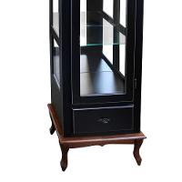 Cristaleira Rústica De Madeira 1 Porta 1 Gaveta E Pés Luiz Xv - Preto Laca Com Tampo E Base Imbuia Glazer - 3