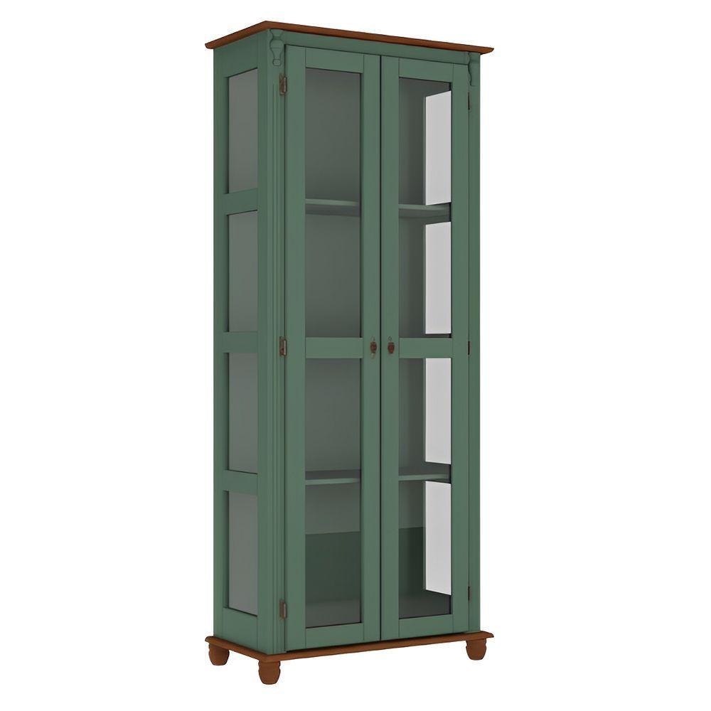 Cristaleira Rústica 2 Portas 3 Prateleiras Pés Torneados - Verde Kalle Laca Com Tampo E Base Imbuia Glazer - 2