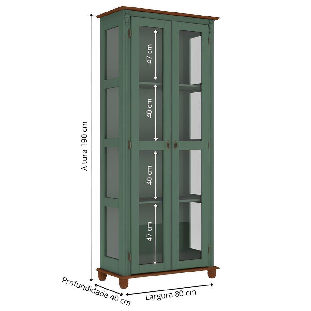 Cristaleira Rústica 2 Portas 3 Prateleiras Pés Torneados - Verde Kalle Laca Com Tampo E Base Imbuia Glazer - 4