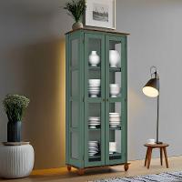 Cristaleira Rústica 2 Portas 3 Prateleiras Pés Torneados - Verde Kalle Laca Com Tampo E Base Imbuia Glazer - 1