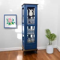 Cristaleira Rústica De Madeira 1 Porta 1 Gaveta E Pés Luiz Xv - Azul Bic Com Tampo E Base Imbuia Glazer - 1