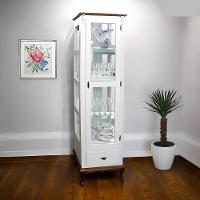 Cristaleira Rústica De Madeira 1 Porta 1 Gaveta E Pés Luiz Xv - Branco Laca Com Tampo E Base Imbuia Glazer - 1