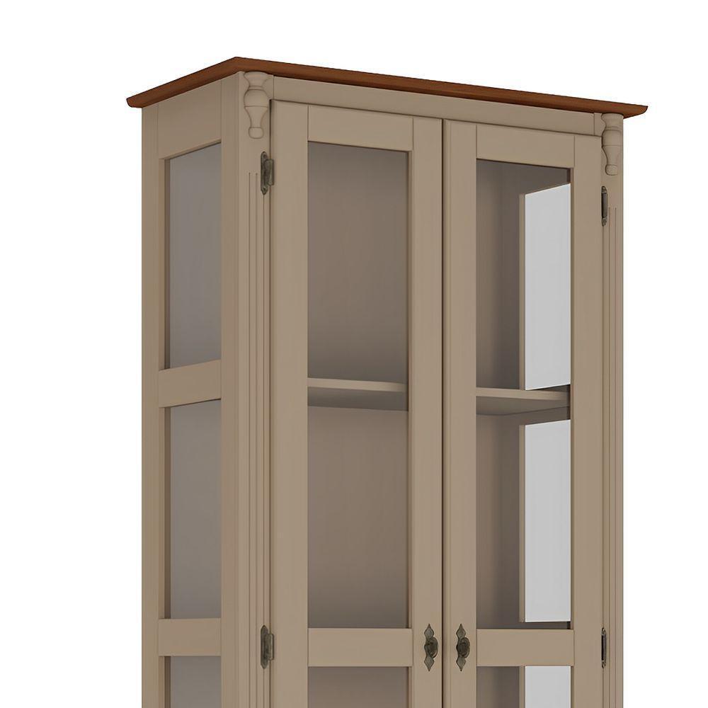 Cristaleira Rústica 2 Portas 3 Prateleiras Pés Torneados - Amêndoa Laca Com Tampo E Base Imbuia Glazer - 3