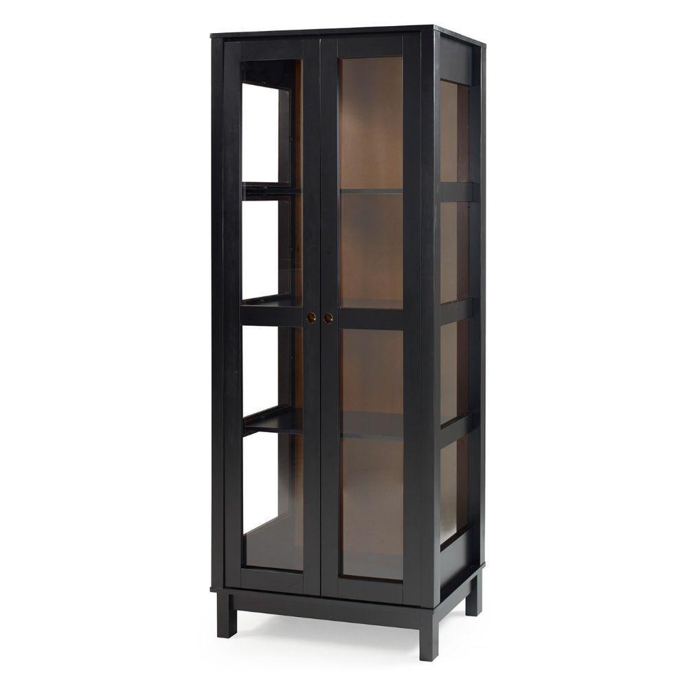 Cristaleira Moderna De Madeira 2 Portas Com Pés Retos - Preto Laca Com Fundo Imbuia Glazer - 2