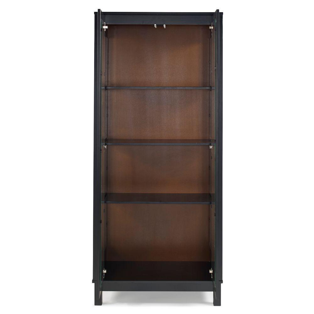 Cristaleira Moderna De Madeira 2 Portas Com Pés Retos - Preto Laca Com Fundo Imbuia Glazer - 4