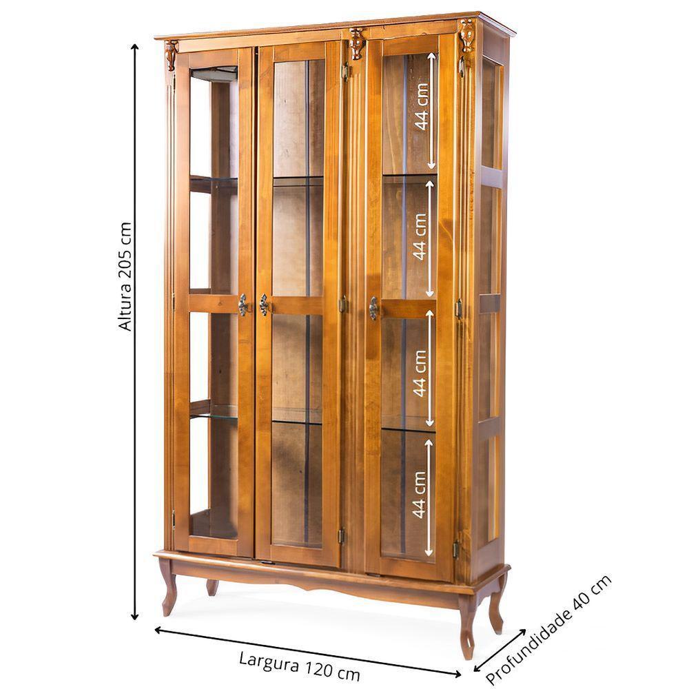 Cristaleira Farmhouse De Madeira 3 Portas Vidro E Pés Luiz Xv - Imbuia Glazer - 5