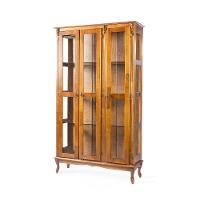 Cristaleira Farmhouse De Madeira 3 Portas Vidro E Pés Luiz Xv - Imbuia Glazer - 1