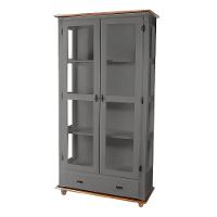 Cristaleira De Madeira Maciça 2 Portas 1 Gaveta 3 Prateleiras Pés Torneados - Cinza Laca Com Tampos E Base Imbuia Glazer - 2